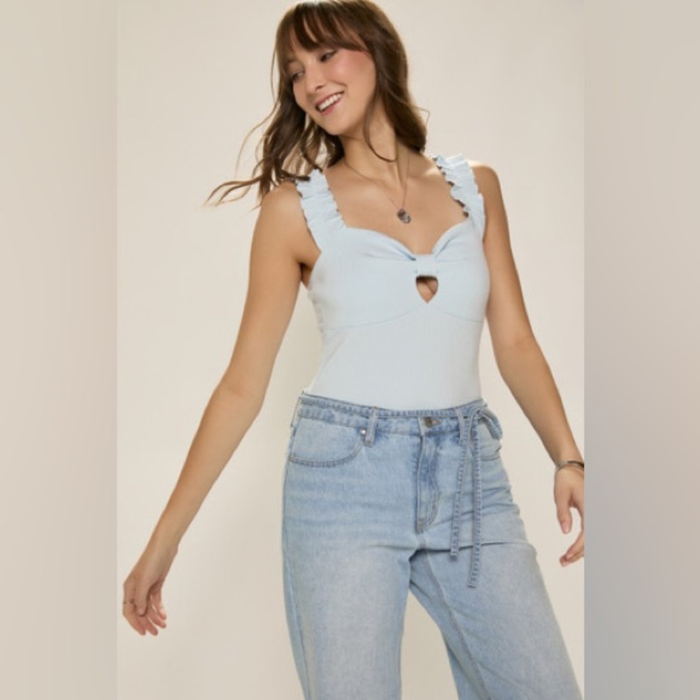 Francesca's Collections Gabriela Ruffle Strap Keyhole Bodysuit